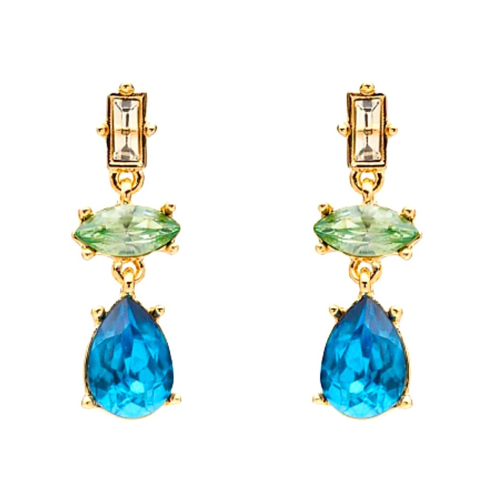 VICI Be a gem drop earrings. Gold/green and teal